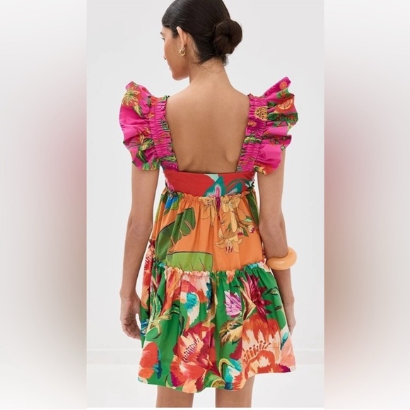 FARM Rio Foliage Mix Cotton Floral Mini Ruffle Sun Dress - Picture 2 of 13